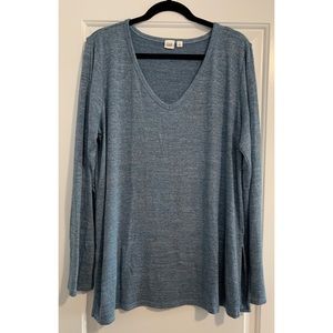 Light Blue, Heather, Long Sleeve, V-Neck Shirt - GAP